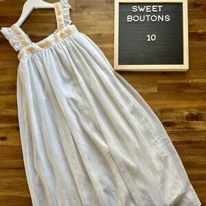 Sweet Boutons White Gold Sleeveless Summer Cotton Maxi Dress Handmade Teen 10
